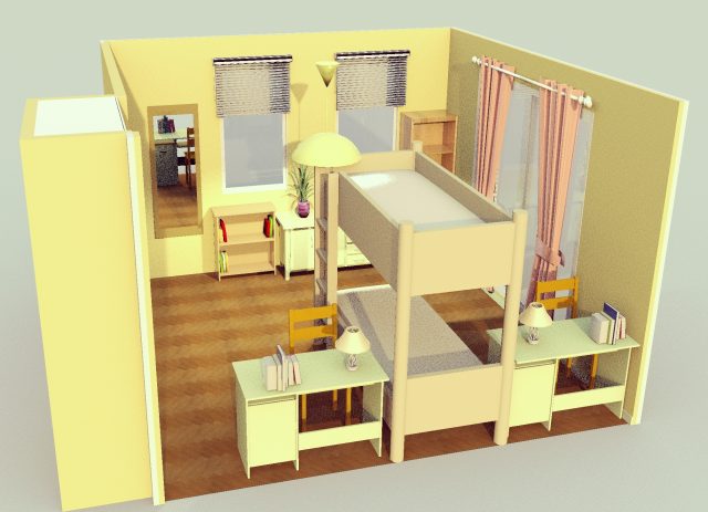 8畳の子供部屋・2段ベッド・横・シンメトリー